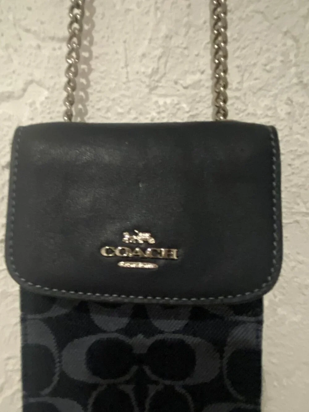 COACH Signature Denim Phone Crossbody Pouch Chain Strap Black